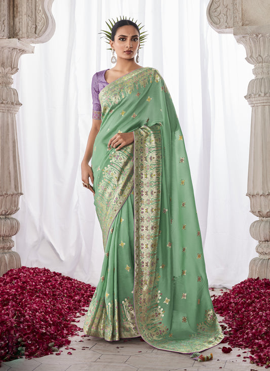 Mint Blue Kora Silk Meenakari Pallu Saree
