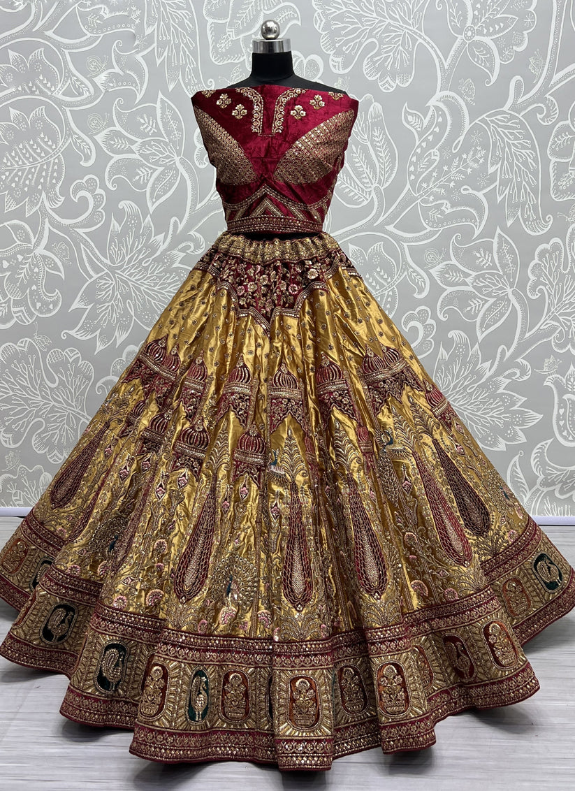 Mustard Yellow Brocade Silk Heavy Designer Lehenga Choli Set