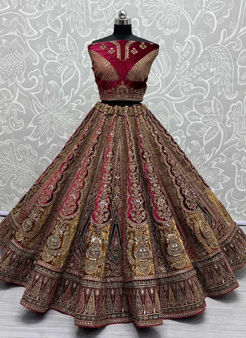 Mustard Yellow Velvet Heavy Designer Lehenga Choli Set