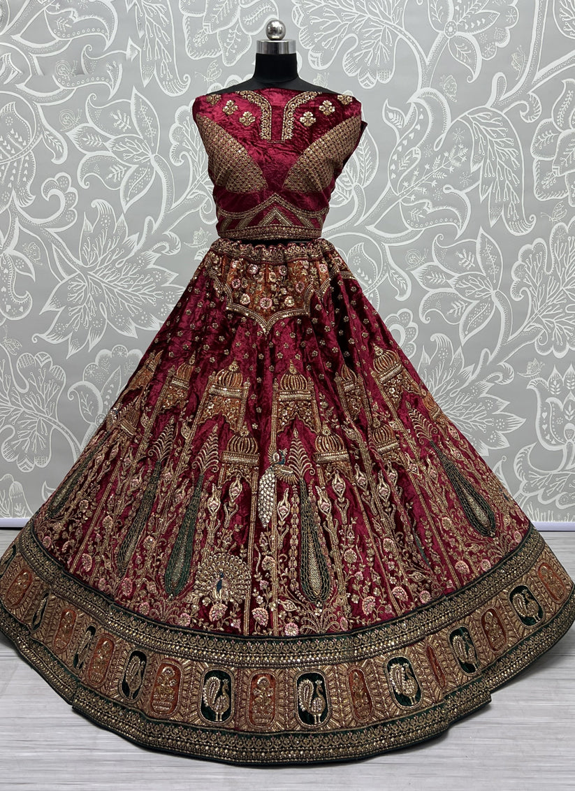Maroon Velvet Heavy Designer Lehenga Choli Set
