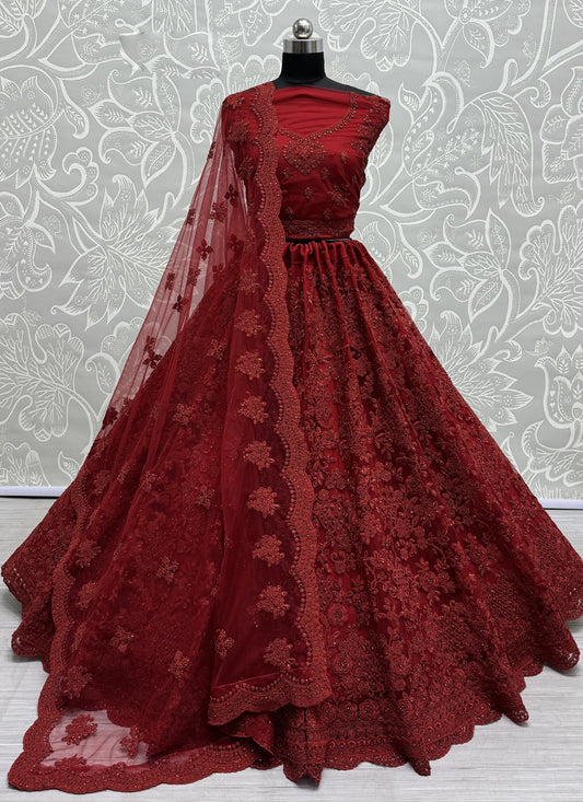 Maroon Heavy Net Embroidered Designer Lehenga Choli