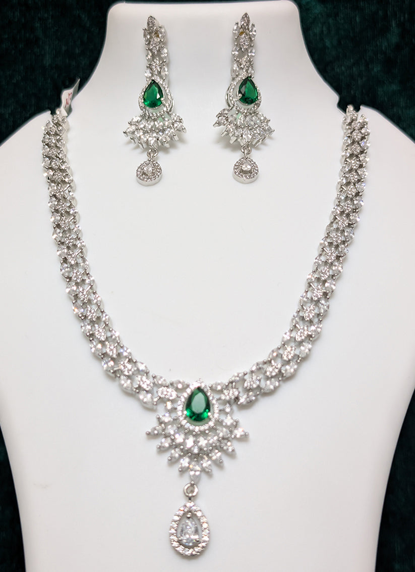 Precious Green Stone & AD Diamonds Necklace Set