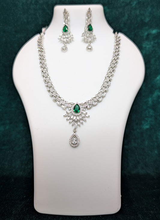 Precious Green Stone & AD Diamonds Necklace Set