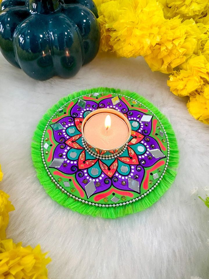 Green Mandala ArtWork Candle Holder (4.5 inches)