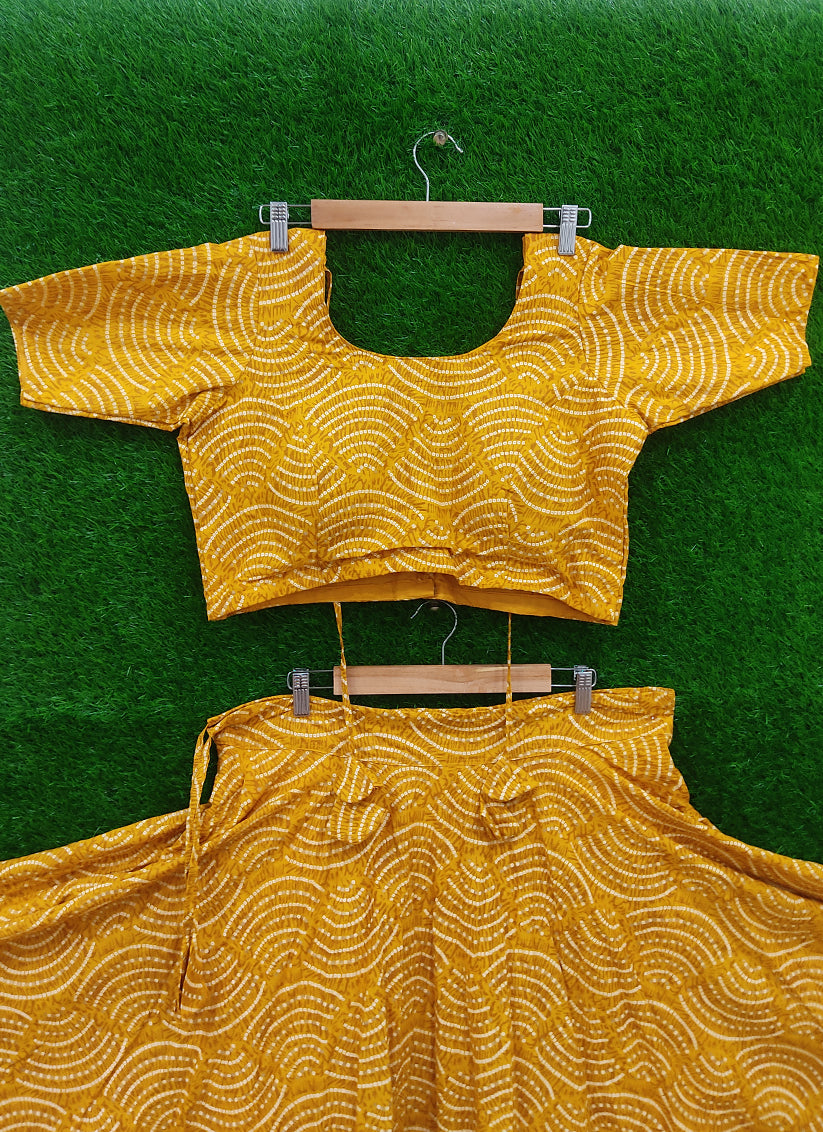 Mustard Yellow Cotton Printed Chaniya Choli