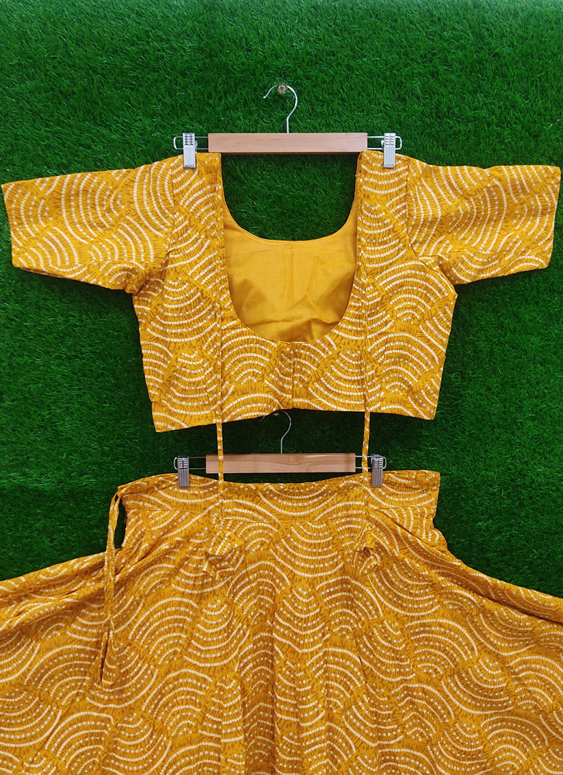 Mustard Yellow Cotton Printed Chaniya Choli