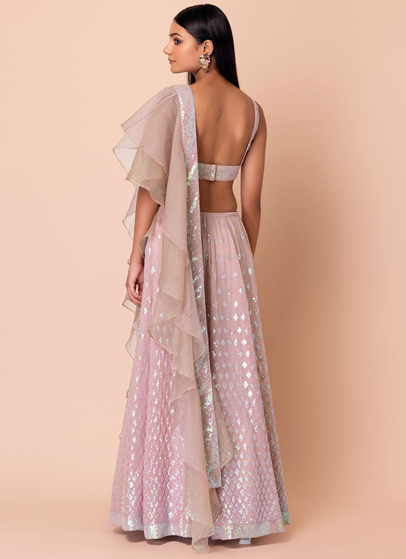 Light Pink Embroidered Georgette Lehenga Choli Set