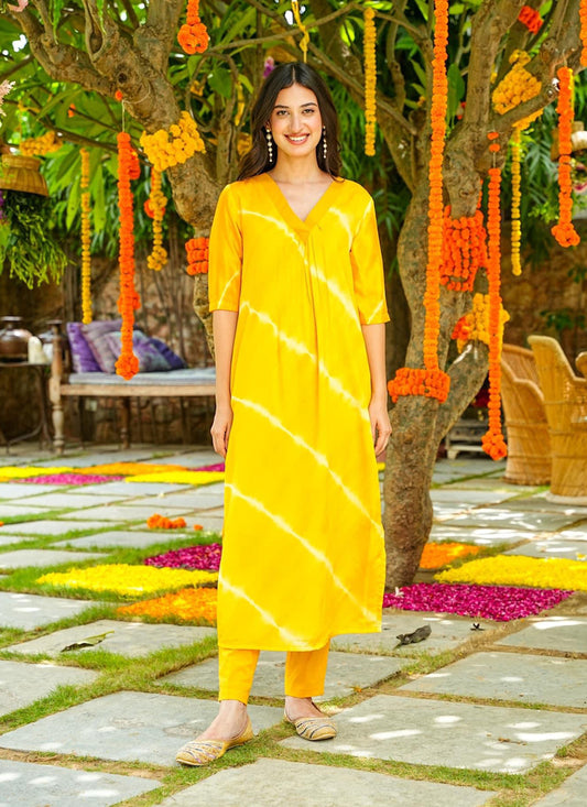 Lemon Yellow Muslin Plus Size Kurti with Bottom