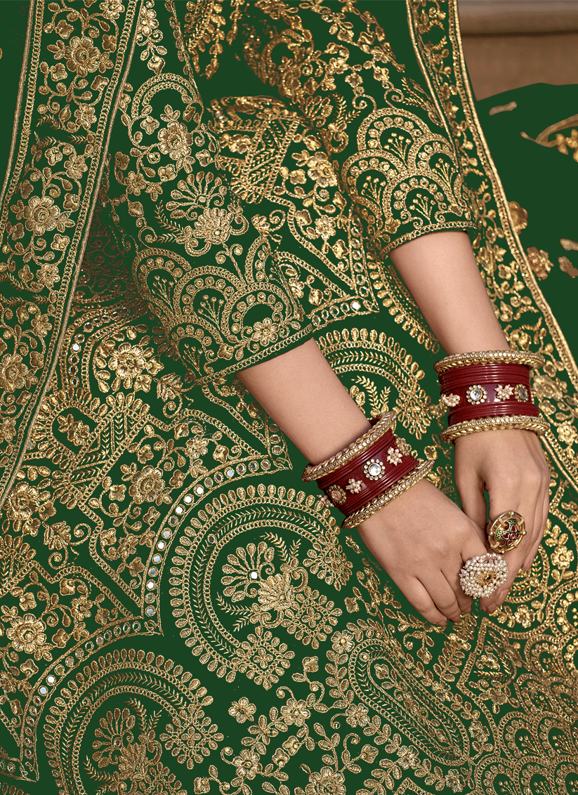 Kelly Green Velvet Heavy Embroidered Anarkali Suit