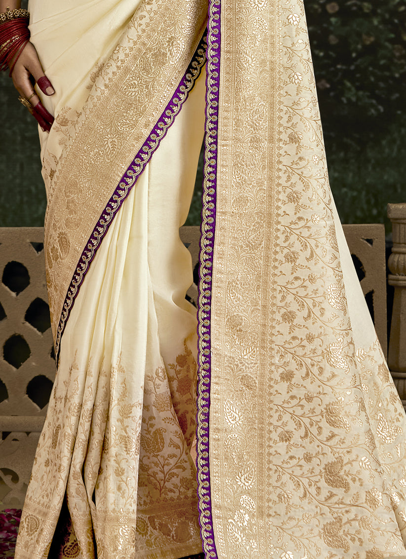 Ivory Dola Silk Embroidered Wedding Saree