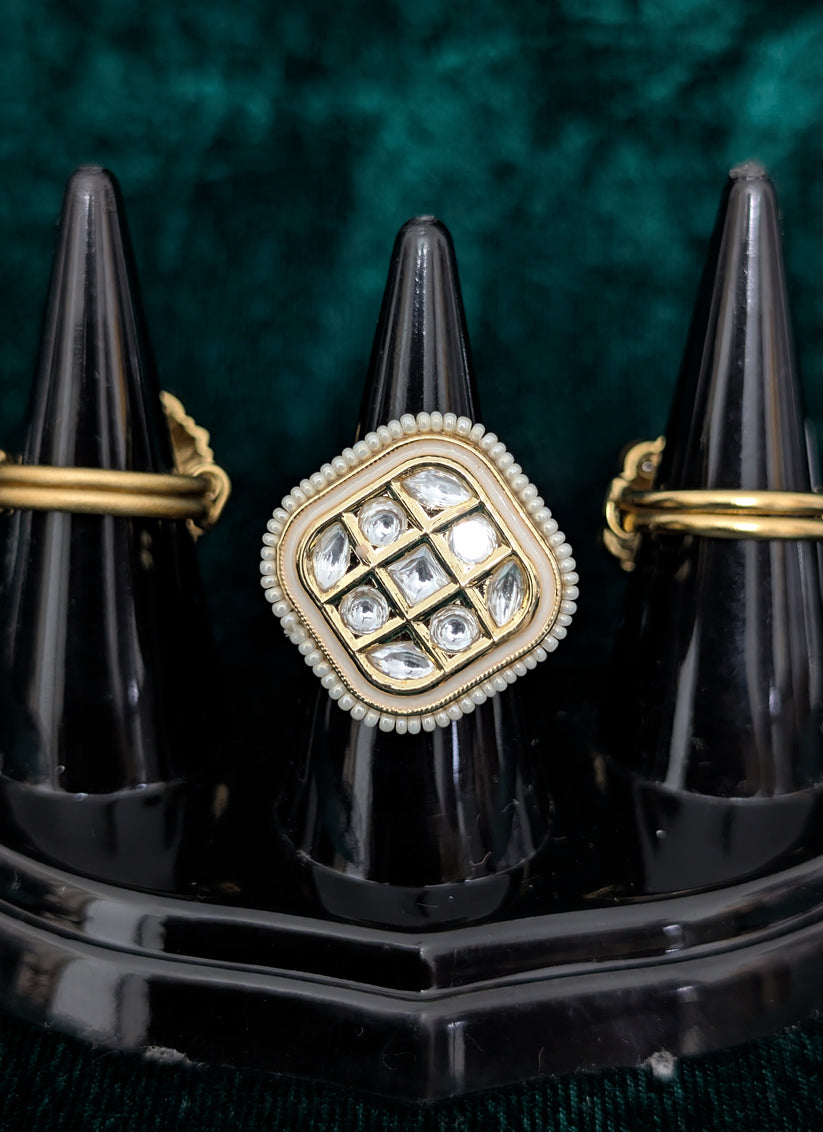 Pearl and Kundan Studded Ring For Women