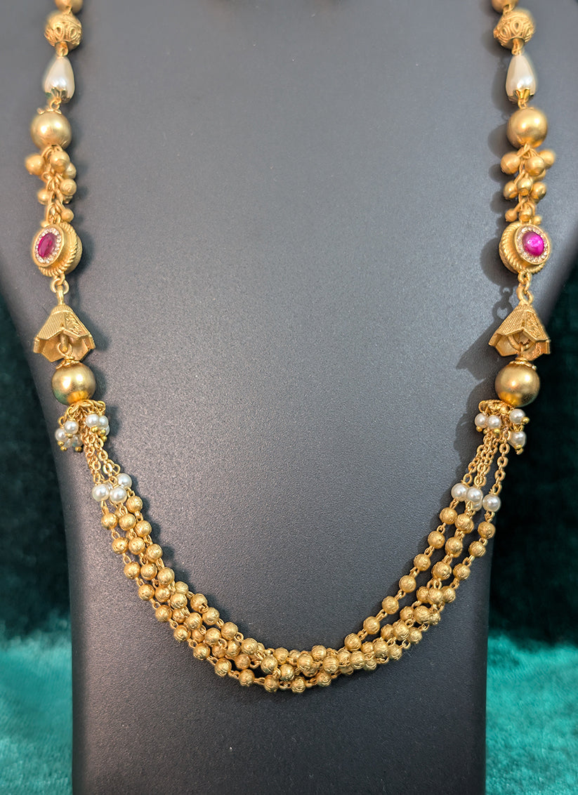 Premium Gold Pleated 4 String Necklace Set