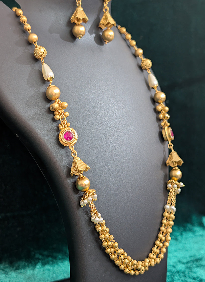 Premium Gold Pleated 4 String Necklace Set