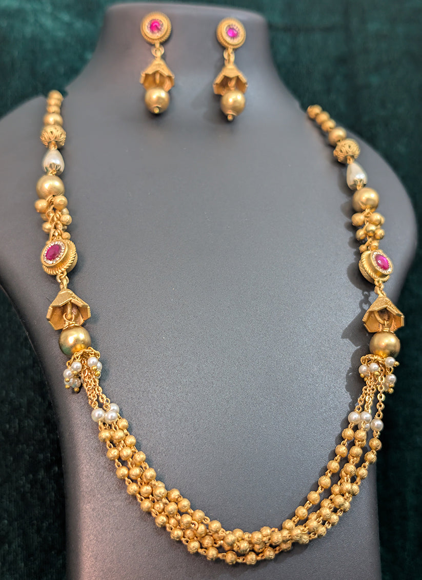 Premium Gold Pleated 4 String Necklace Set