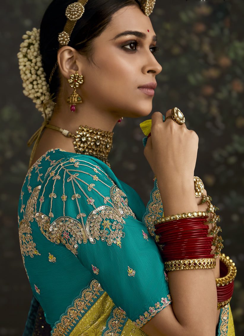 Chartreuse Dola Silk Embroidered Wedding Saree