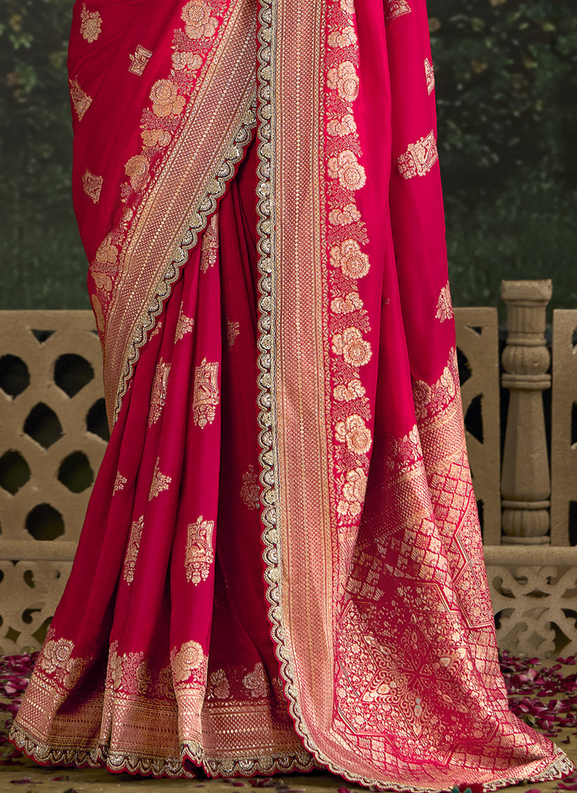 Rani Pink Dola Silk Embroidered Wedding Saree