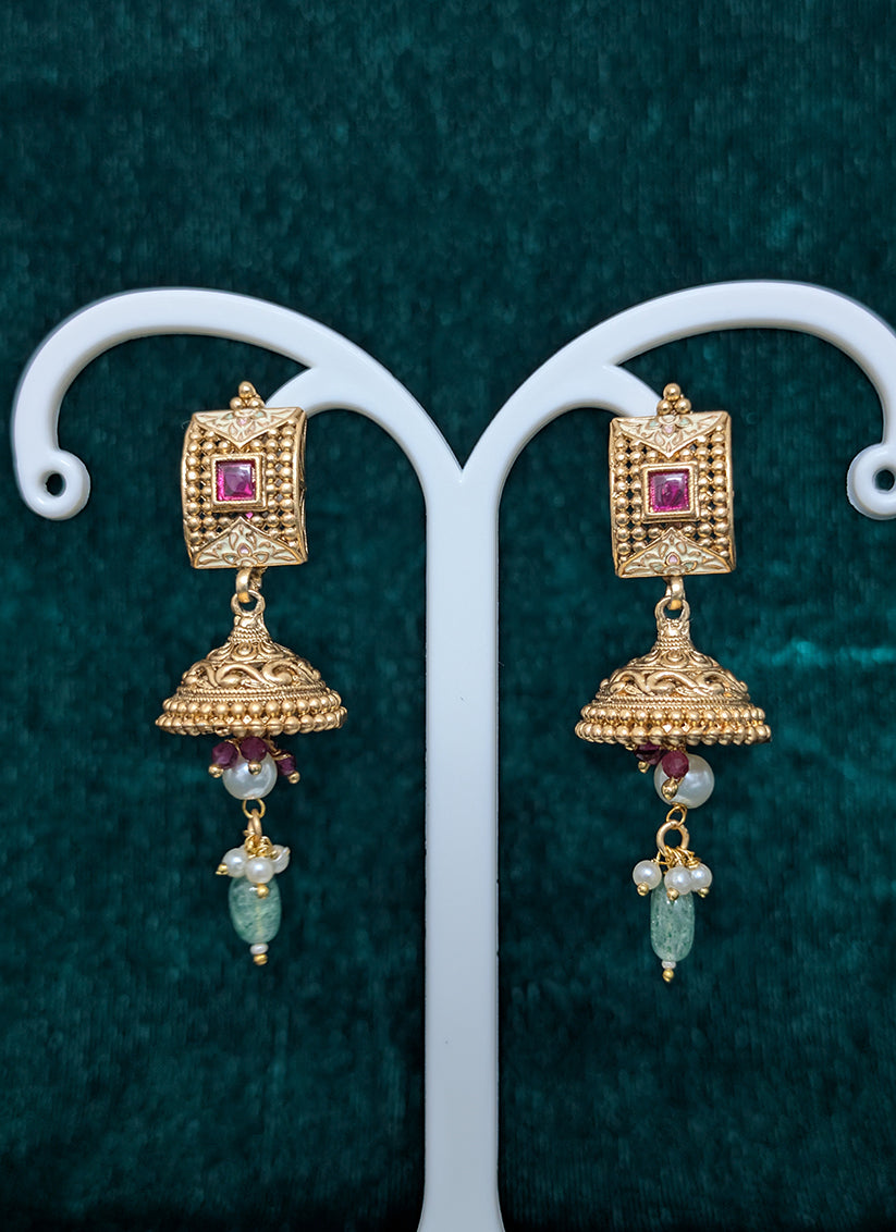 Premium Studded Pearl & Stone Heavy Necklace Set