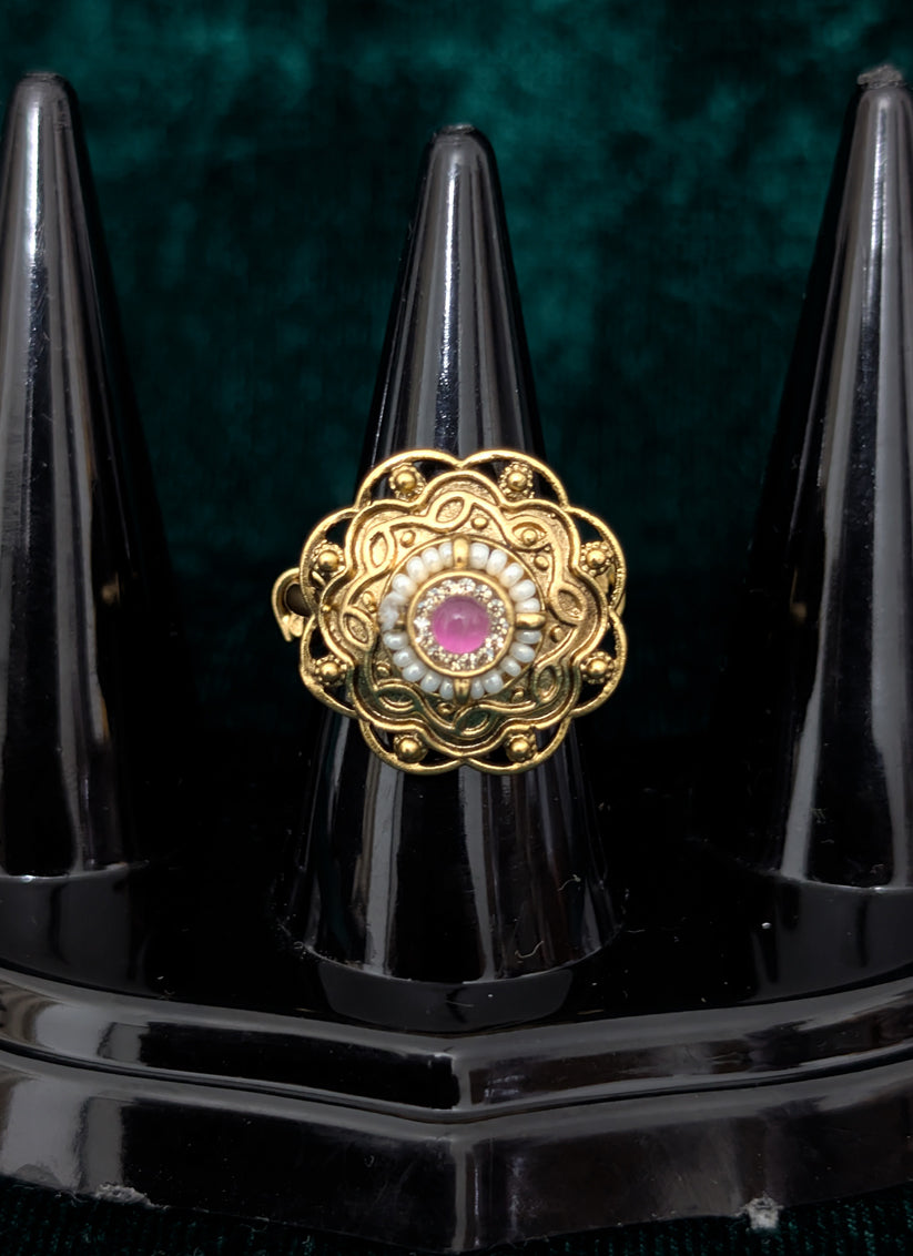 Pink Stone and Pearl Ring For Women