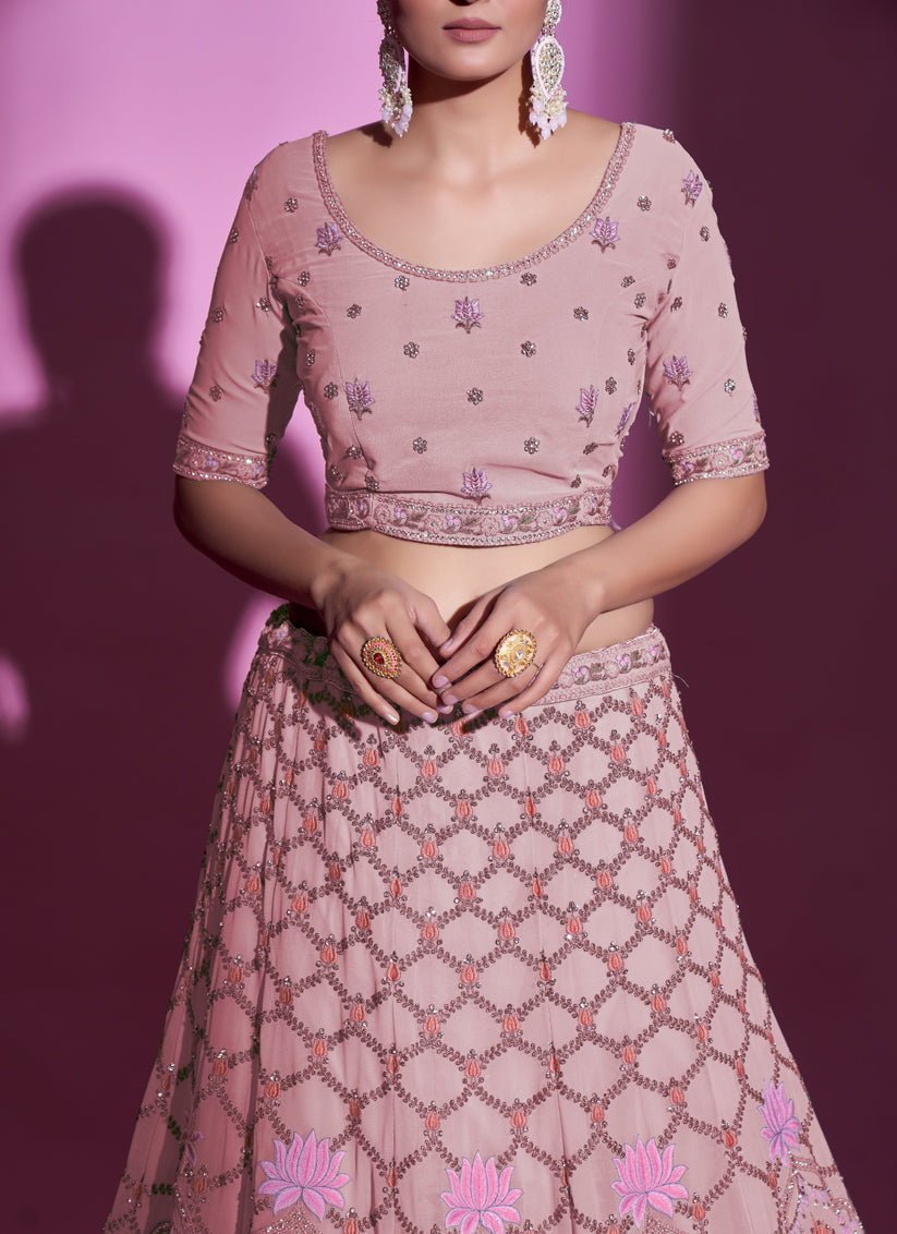 Blush Pink Georgette Embroidered Designer Lehenga Choli
