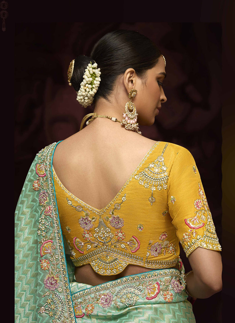 Aqua Mint Pure Banarasi Kanjivaram Saree for Wedding