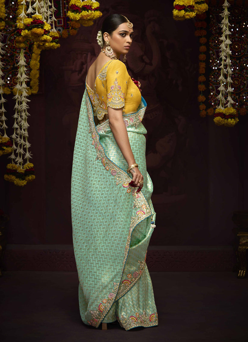 Aqua Mint Pure Banarasi Kanjivaram Saree for Wedding