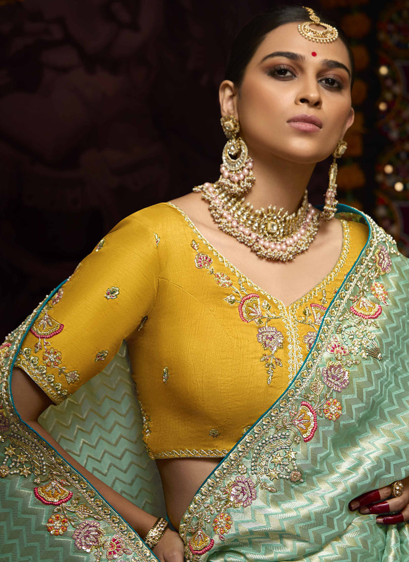 Aqua Mint Pure Banarasi Kanjivaram Saree for Wedding