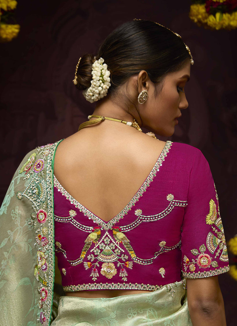 Pastel Mint Pure Banarasi Kanjivaram Saree for Wedding
