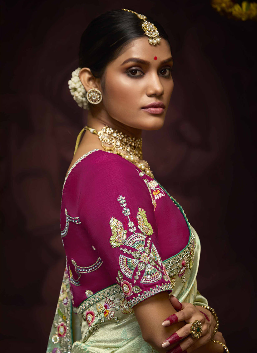 Pastel Mint Pure Banarasi Kanjivaram Saree for Wedding