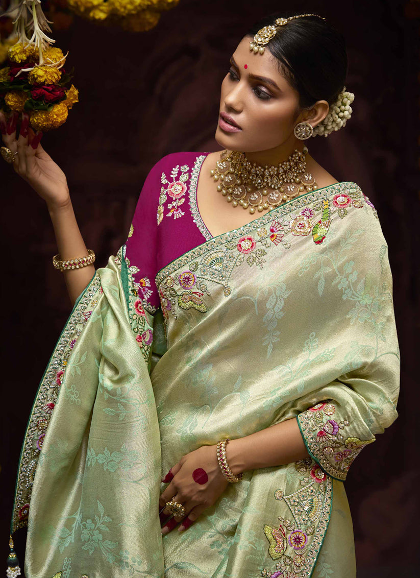 Pastel Mint Pure Banarasi Kanjivaram Saree for Wedding