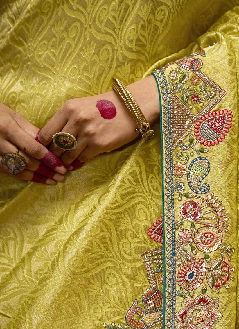 Lemon Yellow Pure Banarasi Kanjivaram Saree for Wedding