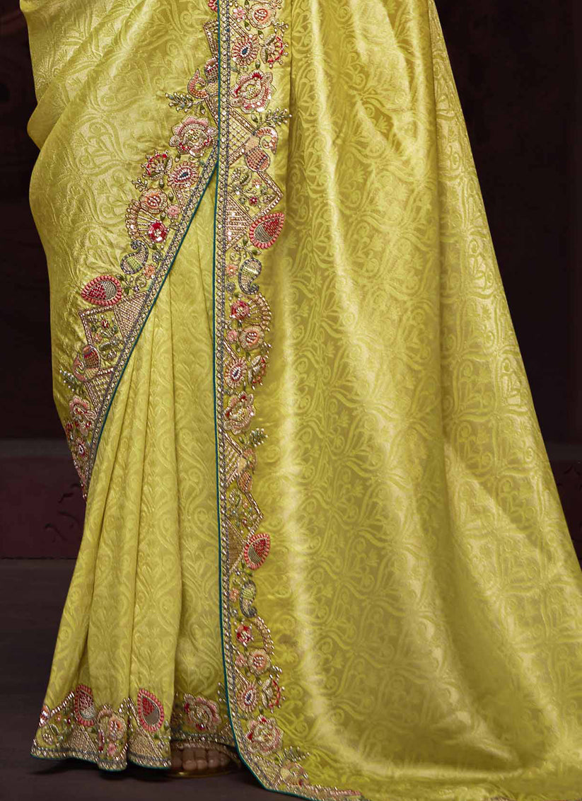 Lemon Yellow Pure Banarasi Kanjivaram Saree for Wedding