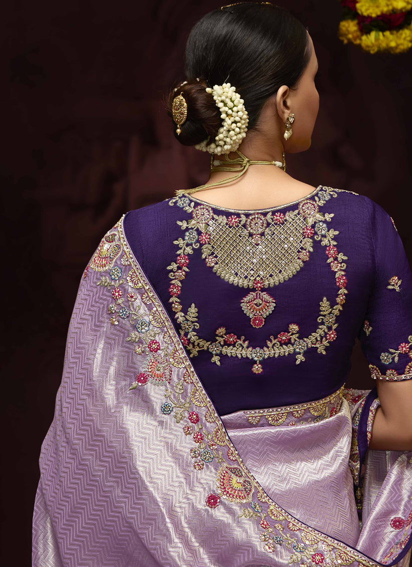 Lilac Pure Banarasi Kanjivaram Saree for Wedding