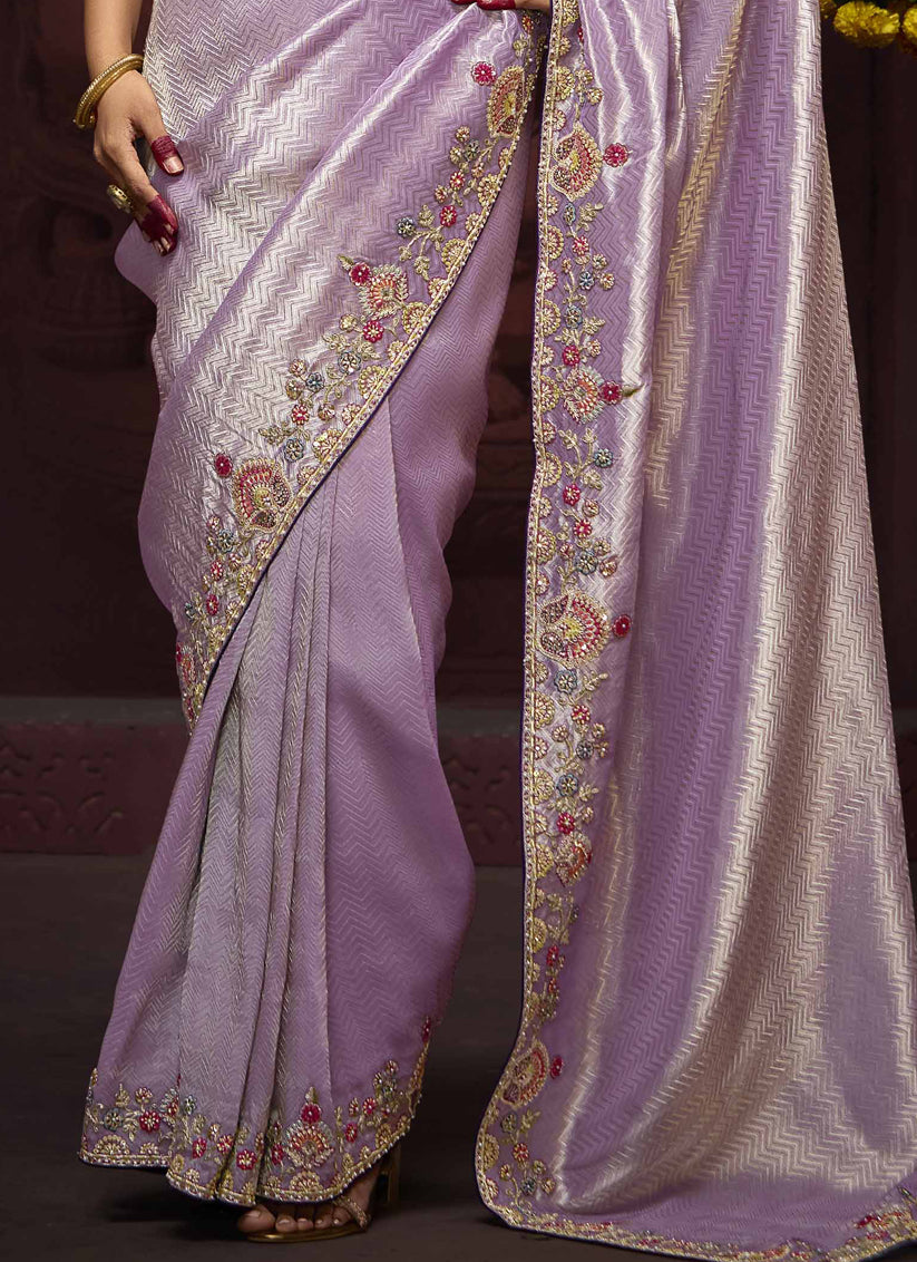 Lilac Pure Banarasi Kanjivaram Saree for Wedding