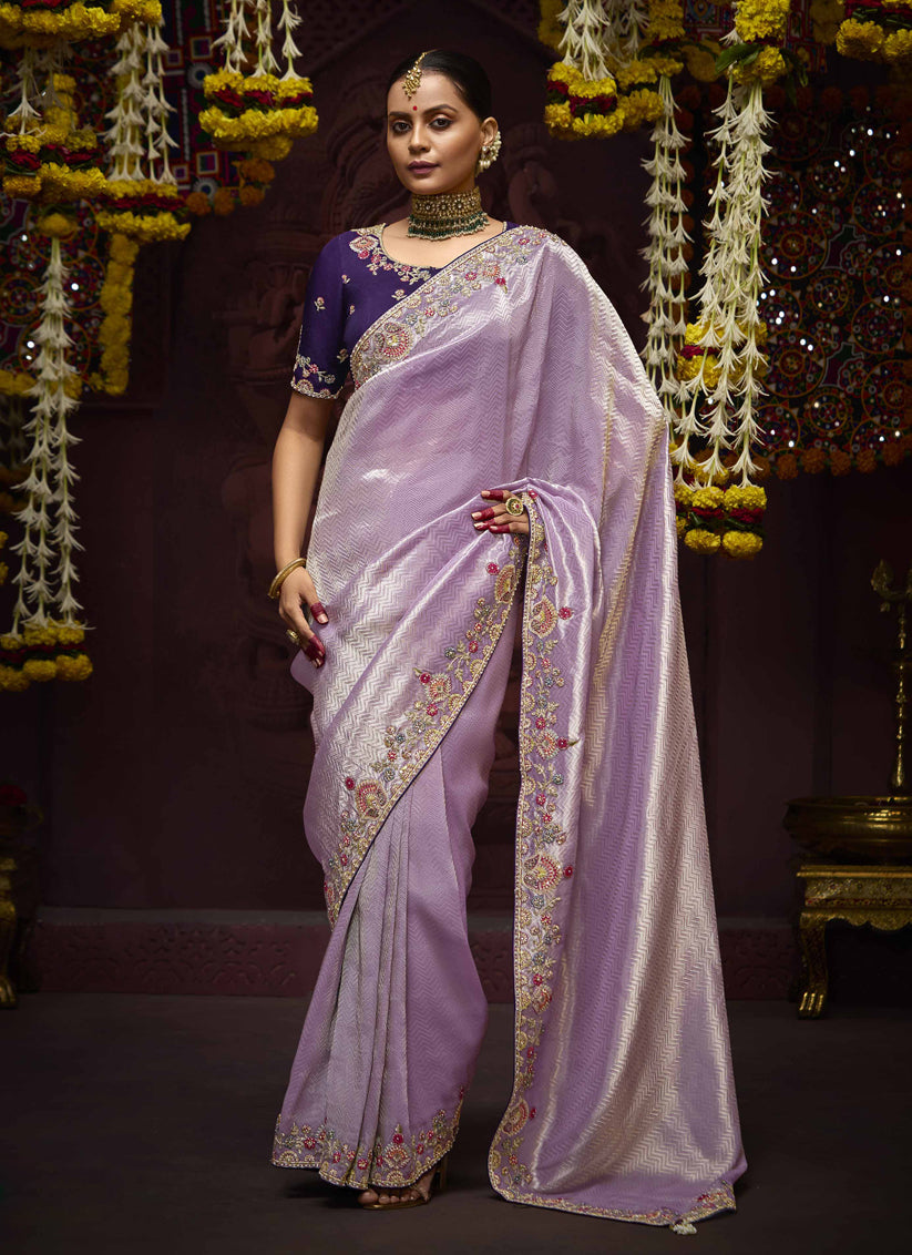 Lilac Pure Banarasi Kanjivaram Saree for Wedding