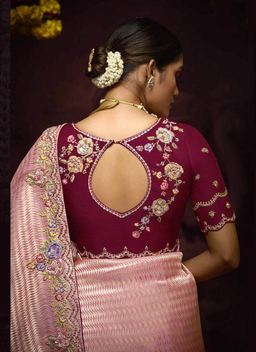 Coral Pink Pure Banarasi Kanjivaram Saree for Wedding