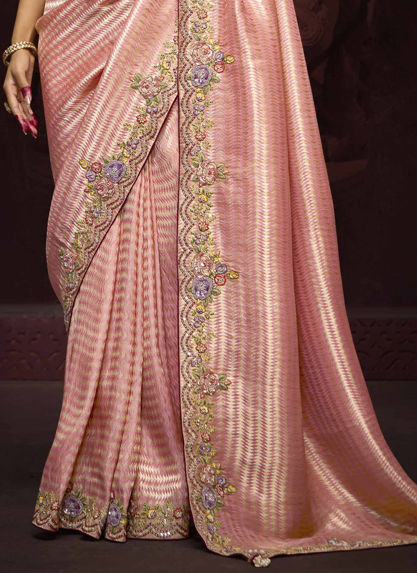 Coral Pink Pure Banarasi Kanjivaram Saree for Wedding