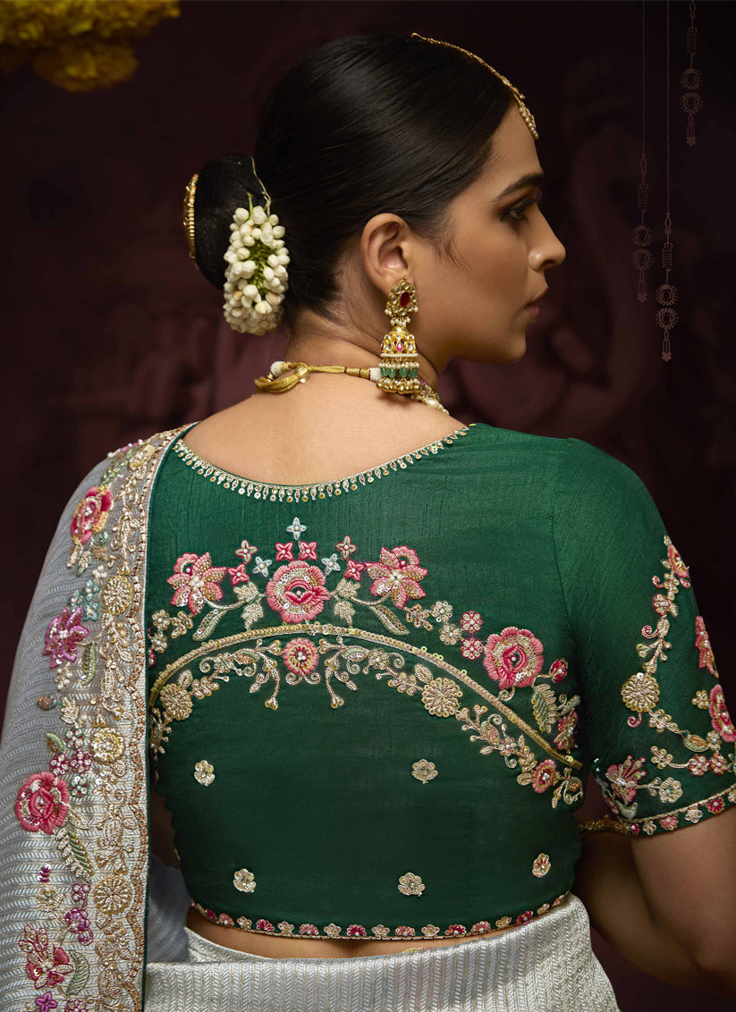 Silver Pure Banarasi Kanjivaram Saree for Wedding