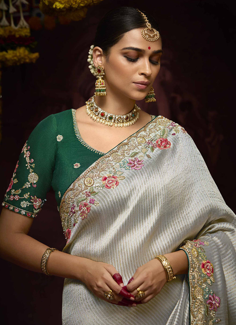 Silver Pure Banarasi Kanjivaram Saree for Wedding