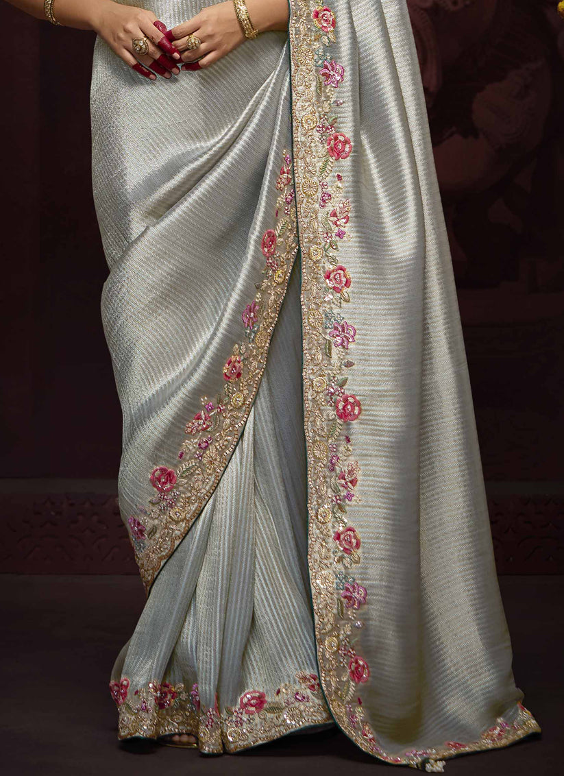 Silver Pure Banarasi Kanjivaram Saree for Wedding