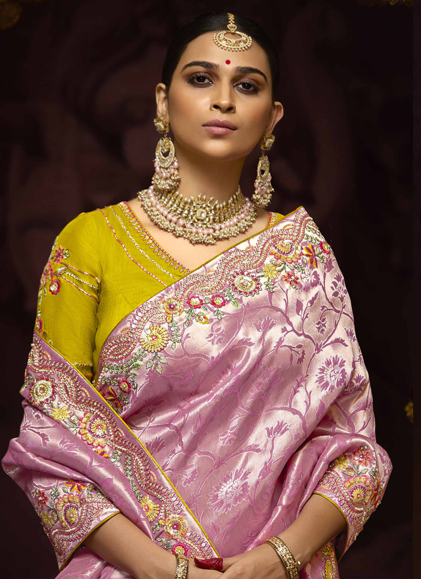 Rose Pink Pure Banarasi Kanjivaram Saree for Wedding