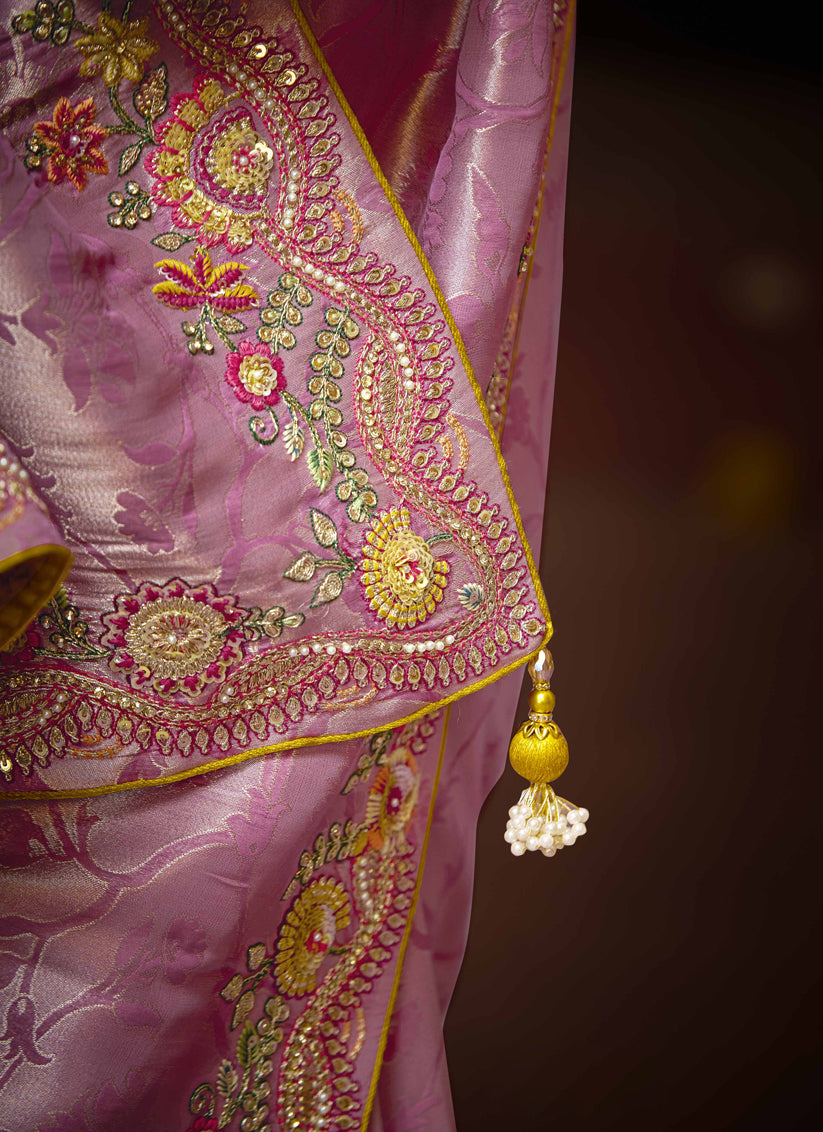 Rose Pink Pure Banarasi Kanjivaram Saree for Wedding