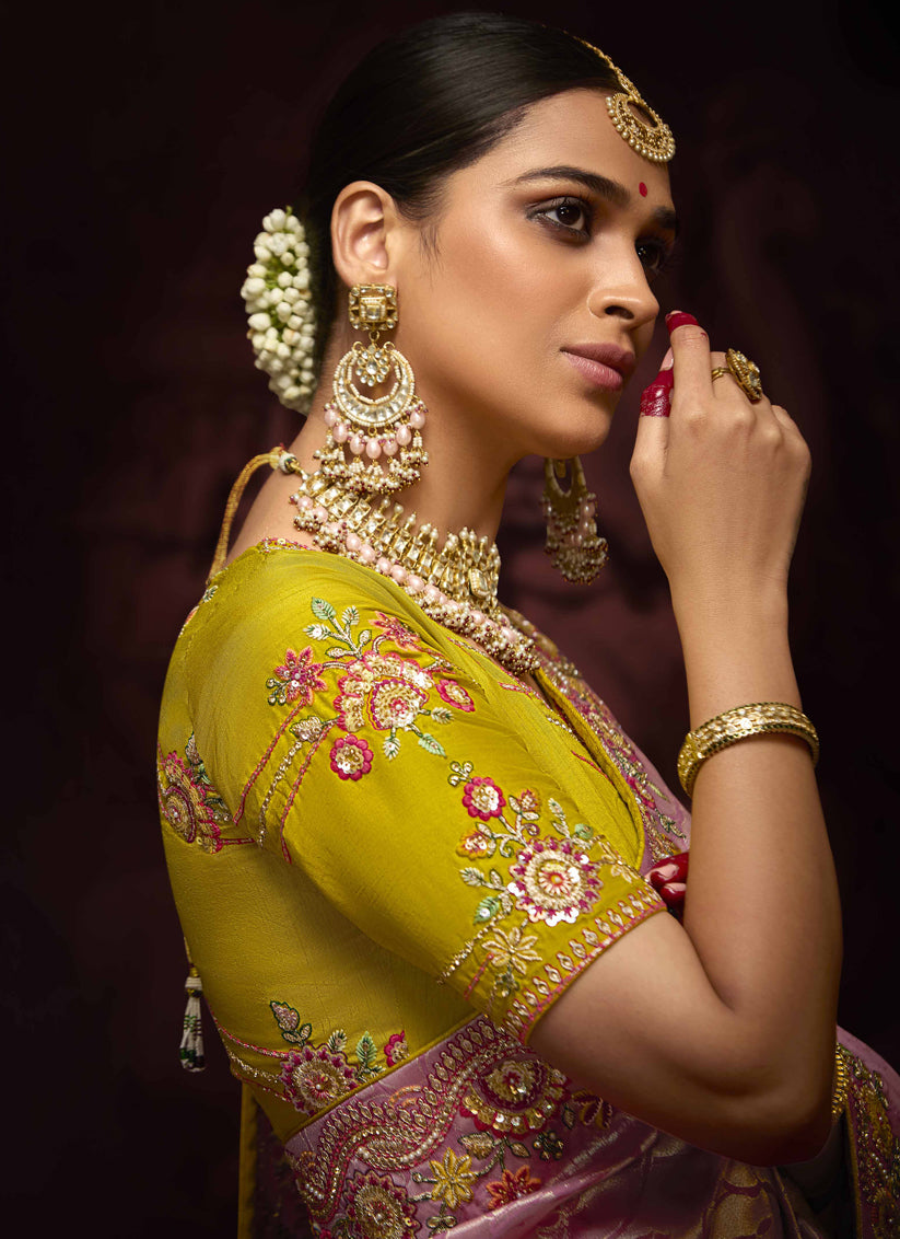 Rose Pink Pure Banarasi Kanjivaram Saree for Wedding