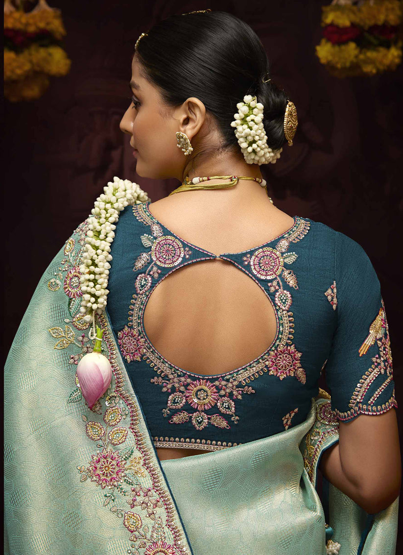 Ice Blue Pure Banarasi Kanjivaram Saree for Wedding