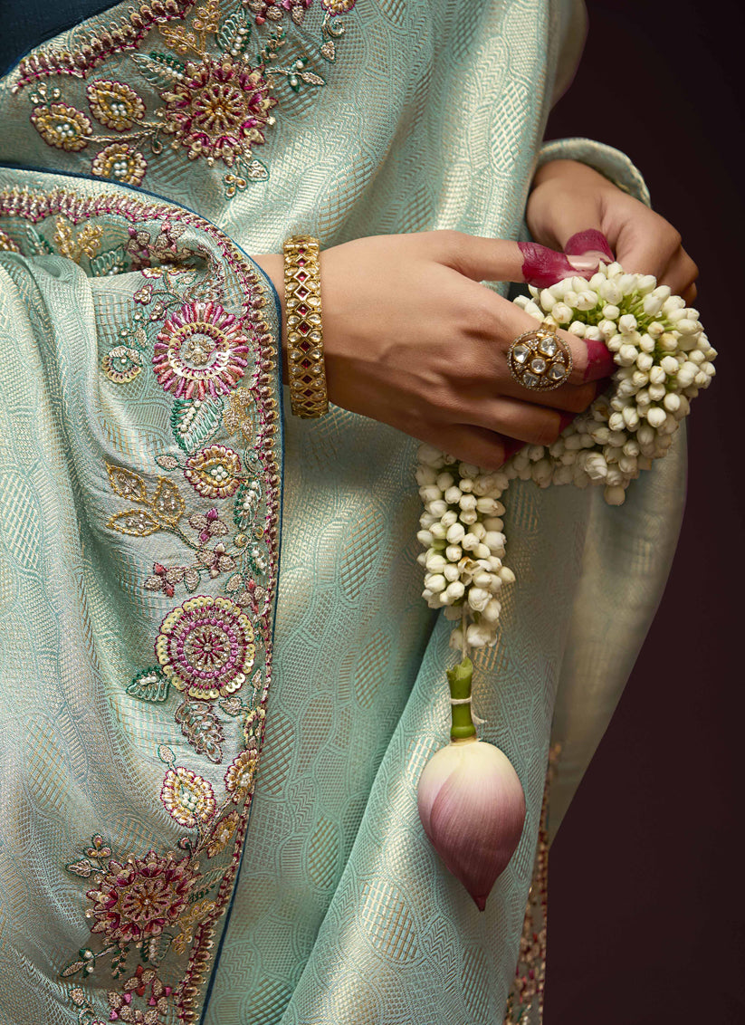 Ice Blue Pure Banarasi Kanjivaram Saree for Wedding