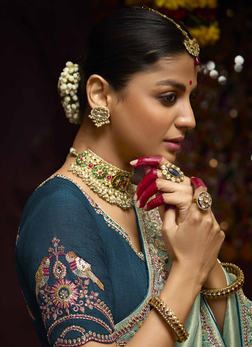 Ice Blue Pure Banarasi Kanjivaram Saree for Wedding