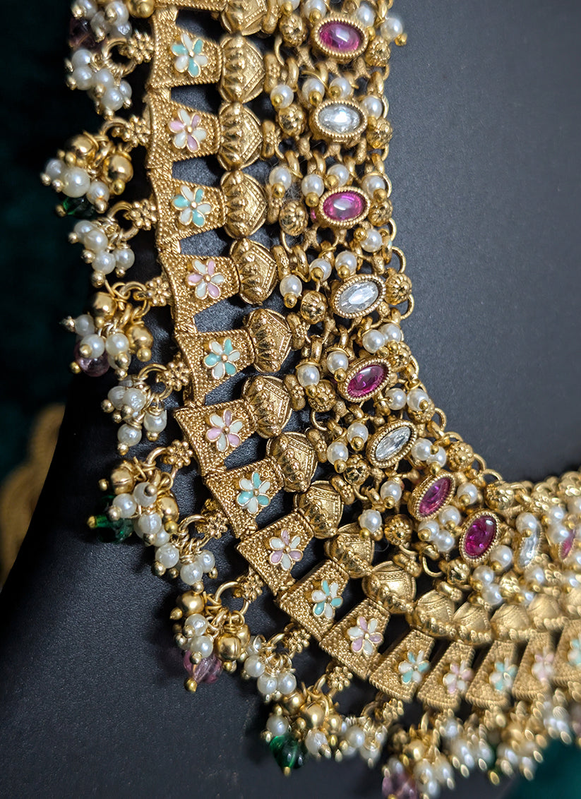 Elegant Pearl & Stone Studded Heavy Necklace Set