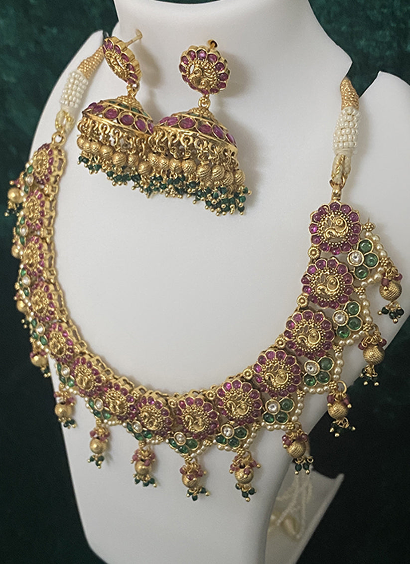 Precious Studded Pearl & Stone Heavy Necklace Set