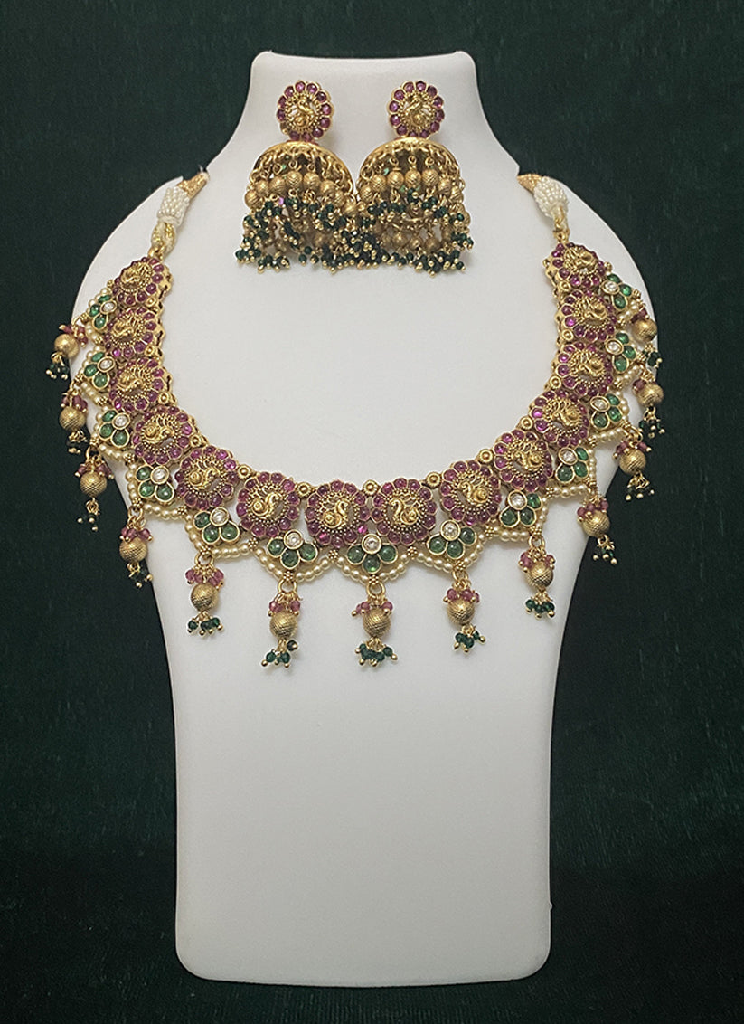Precious Studded Pearl & Stone Heavy Necklace Set