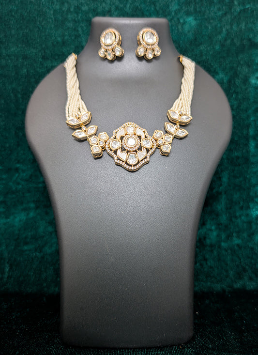 Elegant White Pearl & Stone Choker Necklace Set