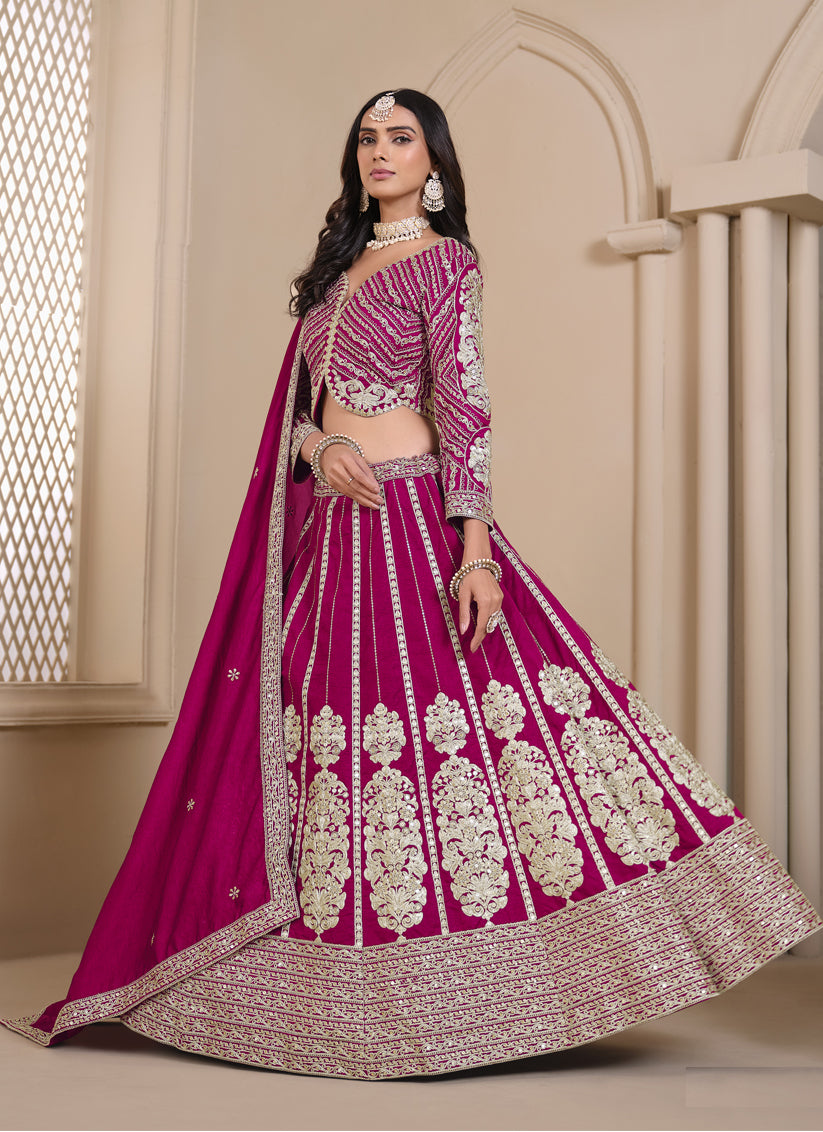 Raspberry Pink Shimmer Art Silk Embroidered Lehenga Choli
